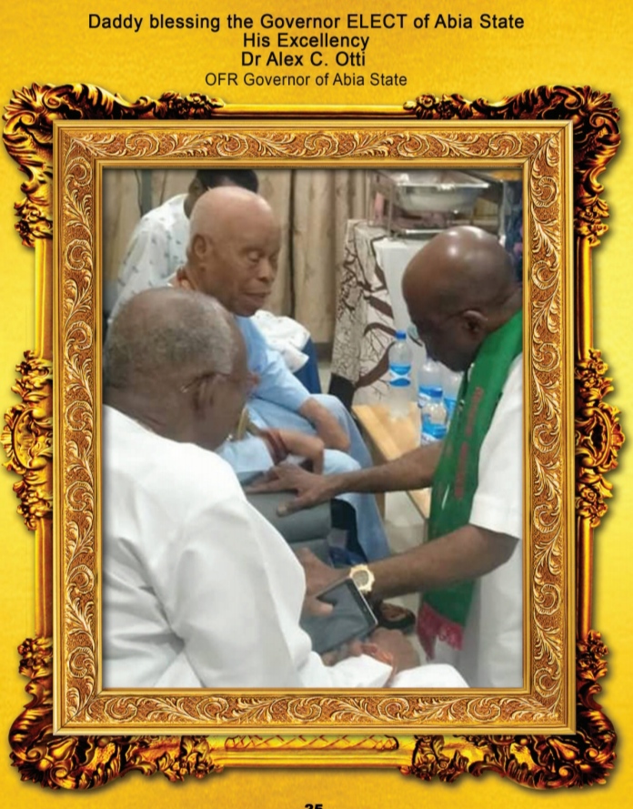 His Royal Majesty EZE (SIR) JOHN ONWUBIKO UKOMADU (KSC), 0zo 1 0f Akpaa Mba Ato Autonomous Community 8 In 1947, he entered Aggrey Memorial College Arochukwu then in Aba there was no Secondary School as at that time. In 1951, He sat for the Senior Cambridge School Certificate Examination and came out in flying colours. In 1947, he entered Aggrey Memorial College Arochukwu then in Aba there was no Secondary School as at that time. In 1951, He sat for the Senior Cambridge School Certificate Examination and came out in flying colours. HRM Eze (sir) John O. Ukomadu blessing the Abia State governor elect Dr. Alex Otti