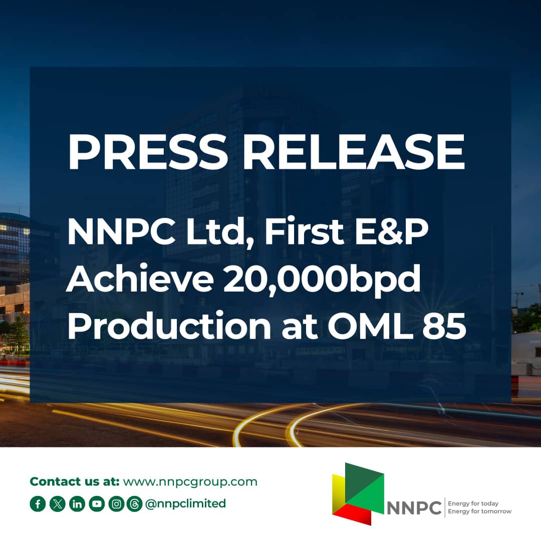 NNPC Ltd, First E&P Achieve 20,000bpd Production at OML 85 1 The Nigerian National Petroleum Company Limited (NNPC Ltd.) and its Joint Venture partner in OML 85, First Exploration and Petroleum Development Company Limited (First E&P), have commenced oil production from the asset, also known as Madu Field. The Nigerian National Petroleum Company Limited (NNPC Ltd.) and its Joint Venture partner in OML 85, First Exploration and Petroleum Development Company Limited (First E&P), have commenced oil production from the asset, also known as Madu Field. IMG 20240419 WA0005