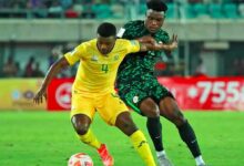 Action during FIFA World Cup qualifier between Nigeria and South Africa, at the Godswill Akpabio Stadium in Uyo, Akwa Ibom State, Nigeria.