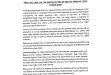 PRESS RELEASE ON THE NOTIFICATION OF WATER RELEASE FROM LAGDO DAM
