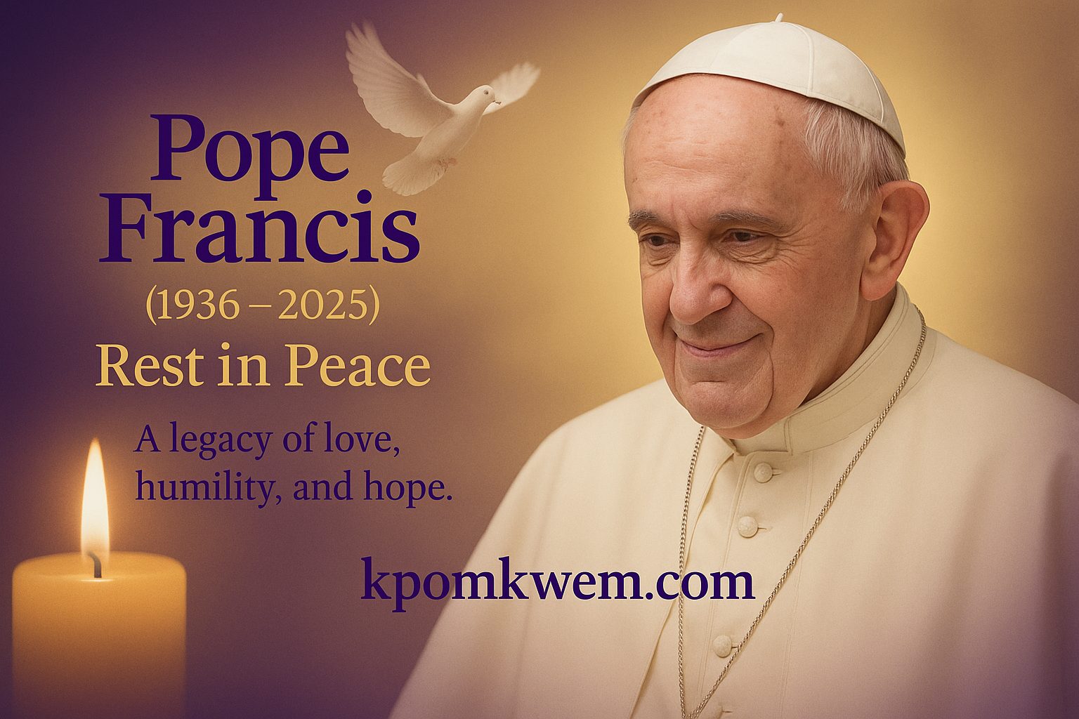 Pope Francis Dies at 88: Vatican Confirms Death of Catholic Pontiff 1 Pope Francis is dead, the Vatican has announced. The 88-year-old Catholic pontiff, born Jorge Mario Bergoglio, passed away in his Vatican residence early Monday morning. His death marks the end of a papacy that was historic, transformative, and often controversial. Pope Francis is dead, the Vatican has announced. The 88-year-old Catholic pontiff, born Jorge Mario Bergoglio, passed away in his Vatican residence early Monday morning. His death marks the end of a papacy that was historic, transformative, and often controversial. Pope Francis Dies at 88: Vatican Confirms Death of Catholic Pontiff