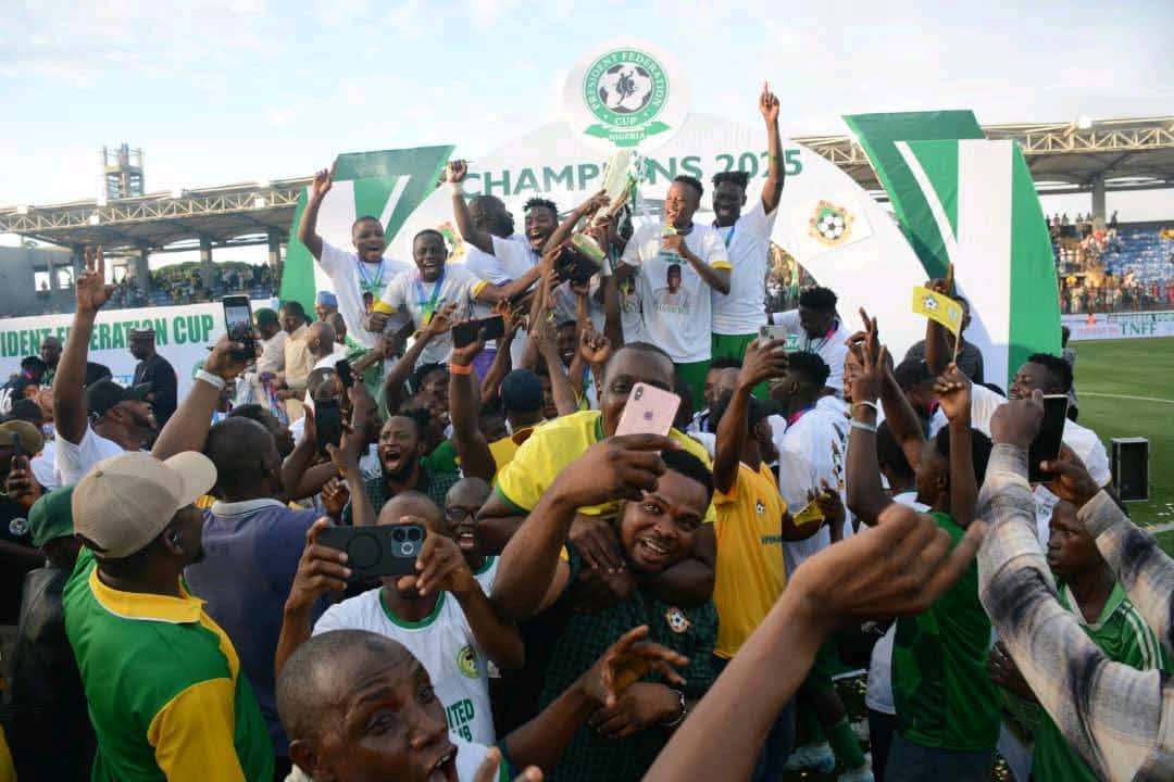 SWAN Kwara Hails Kwara United’s Federation Cup Victory 3 The Sports Writers Association of Nigeria (SWAN), Kwara State Chapter, has congratulated Kwara United Football Club on their historic triumph over Abakaliki FC in the 2025 President Federation Cup Final, a victory that also secured the club a place in the prestigious CAF Confederation Cup.In a statement jointly signed by the Chairman, Ayodeji Ismail, and Assistant Secretary, Sodiq Adebara, the association described the victory as a “watershed moment in Kwara’s football history,” lauding the team’s resilience, determination, and tactical discipline in ending a 49-year wait for a major national trophy. The Sports Writers Association of Nigeria (SWAN), Kwara State Chapter, has congratulated Kwara United Football Club on their historic triumph over Abakaliki FC in the 2025 President Federation Cup Final, a victory that also secured the club a place in the prestigious CAF Confederation Cup.In a statement jointly signed by the Chairman, Ayodeji Ismail, and Assistant Secretary, Sodiq Adebara, the association described the victory as a “watershed moment in Kwara’s football history,” lauding the team’s resilience, determination, and tactical discipline in ending a 49-year wait for a major national trophy. Kwara United, the Champions of the President Federation Cup Final 2025 and fans celebrating their victory