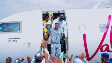 Super Falcons Return Home With WAFCON Trophy 11 Nigeria’s senior women’s national football team, the Super Falcons, received a resounding welcome as they returned to the country following their impressive wins at the recently concluded WAFCON 2025 tournament in Morocco. Nigeria’s senior women’s national football team, the Super Falcons, received a resounding welcome as they returned to the country following their impressive wins at the recently concluded WAFCON 2025 tournament in Morocco. Super Falcons Return Home With WAFCON Trophy