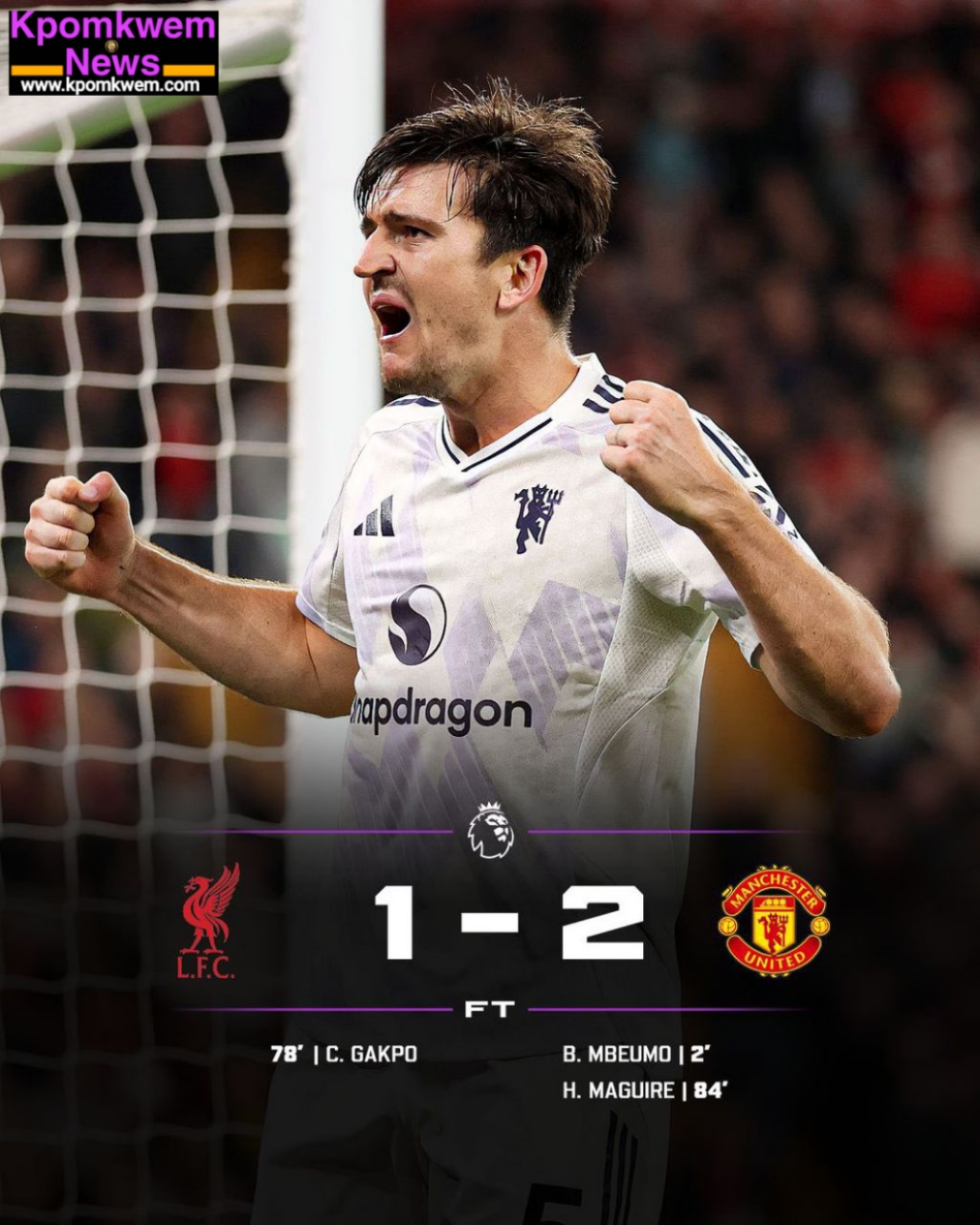Manchester United Edge Liverpool 2–1 at Anfield as Maguire Scores Dramatic Winner 1 Manchester United stunned Liverpool with a thrilling 2–1 victory at Anfield today, thanks to a late header from captain Harry Maguire. The tense Premier League clash lived up to its billing, filled with passion, controversy, and end-to-end drama that showcased English football at its finest. Manchester United stunned Liverpool with a thrilling 2–1 victory at Anfield today, thanks to a late header from captain Harry Maguire. The tense Premier League clash lived up to its billing, filled with passion, controversy, and end-to-end drama that showcased English football at its finest. 20251019 192219