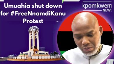 Free Nnamdi Kanu Protest : Umuahia Locked Down - Businesses Shut Down 1 Umuahia, the Abia State capital on Monday was totally shut down in honour of the ongoing peaceful protest docked #FreeNnamdiKanu.  The residents decided to withdraw from their daily business activities  in solidarity with the protest going on in Abuja, Nigerian capital territory led by rights activist Omoleye Sowore. Umuahia, the Abia State capital on Monday was totally shut down in honour of the ongoing peaceful protest docked #FreeNnamdiKanu.  The residents decided to withdraw from their daily business activities  in solidarity with the protest going on in Abuja, Nigerian capital territory led by rights activist Omoleye Sowore. Free Nnamdi Kanu Protest : Umuahia Locked Down - Businesses Shut Down
